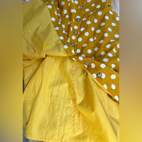 REBELLION AGAIN Mustard Yellow White
Polka Dot Print Button Midi A-Line Dress / - Picture 11 of 14